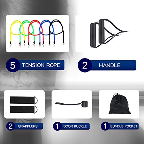 MsMk Resistance Bands Set, Exercise Bands with Door Anchor, Handles, Waterproof Carry Bag, Legs Ankle Straps for Resistance Training, Physical Therapy, Home Workouts - Thumbnail 7