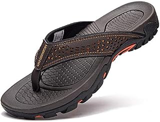 GUBARUN Mens Sport Flip Flops Comfort Casual Thong Sandals Outdoor(Brown 1, 10)