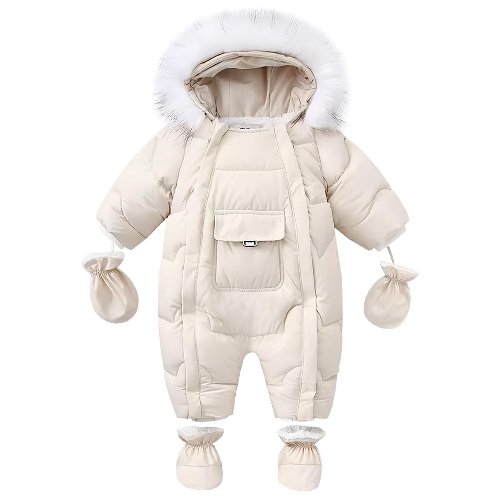 Combinaison de Neige Bébé Garçon Chaud Coupe-vent Jumpsuit Fille Epais Polaires Vêtements de Ski avec Gants et Couvre Pieds