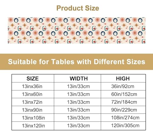 Image of Mid Century Modern Table Runner Abstract Style Colorful Geometric Atomic Star for Kitchen Dining Room Holiday Washable Quick Dry 13x36 Inch