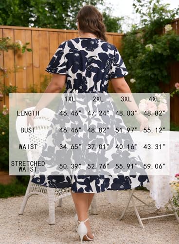 Image of Plus Size Summer Dresses for Women Casual Short Sleeves A Line Midi Dress