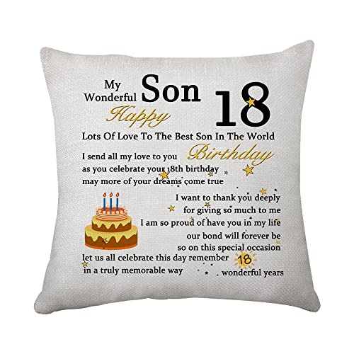 Housse de coussin personnalisée pour 18e anniversaire de fils pour garçons et hommes - Cadeau d'anniversaire pour un 18e anniversaire - Cadeau de maman et papa Cover