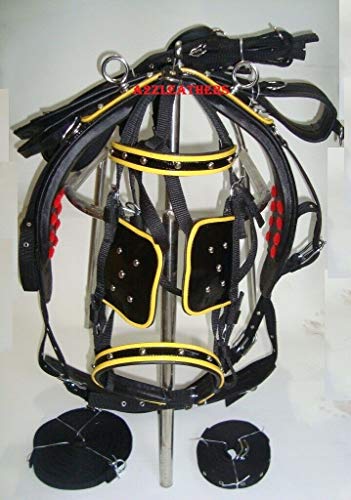 Leather Ride Nylon Driving Harness for Single Horse with Diamonte Browband Yellow Patent