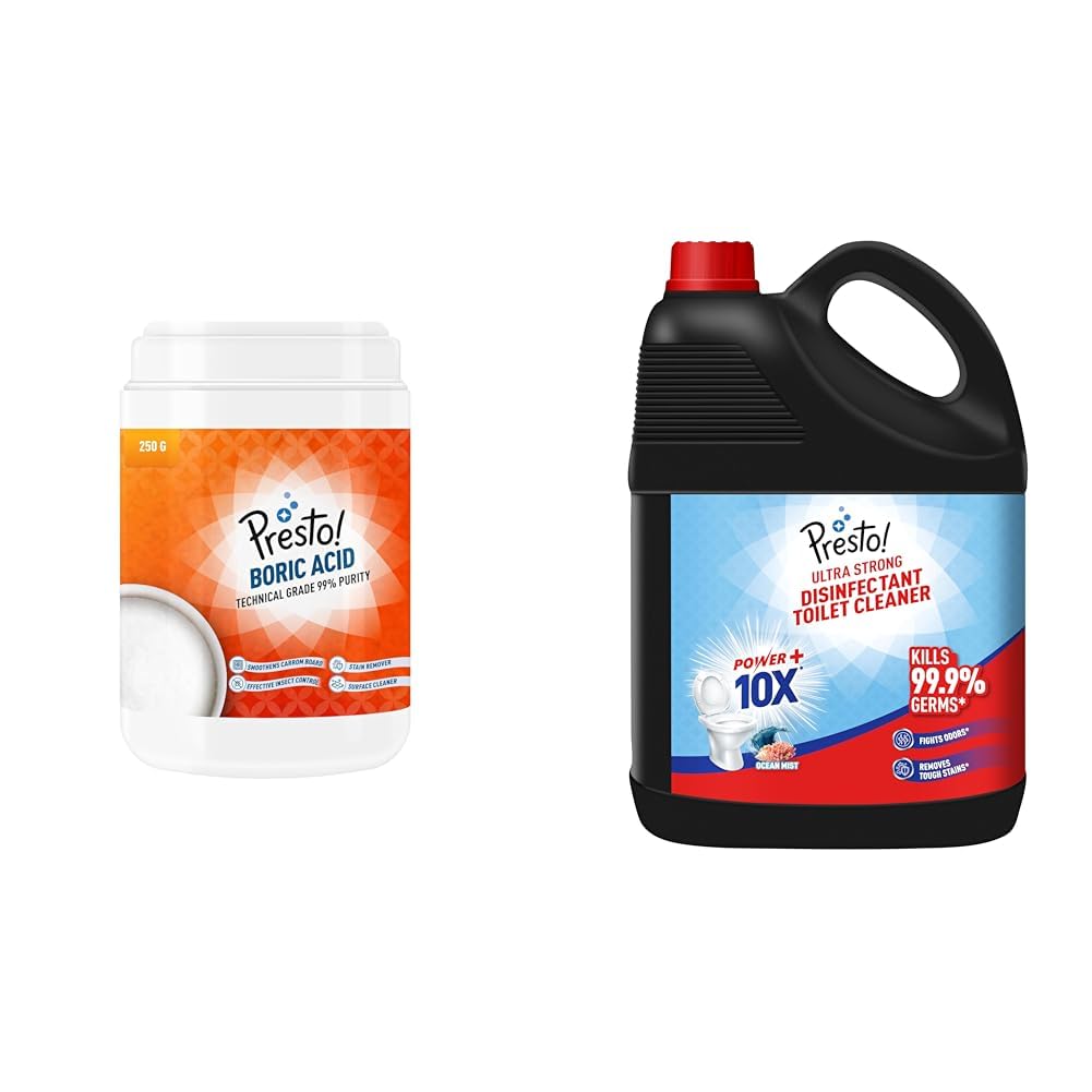 Amazon Brand - Presto! Boric Acid Powder | 250 Gram | Technical Grade 99% Pure | Multipurpose Use | Amazon Brand - Presto! Ultra Strong Disinfectant Toilet Cleaner 5L | Ocean Mist-image-19