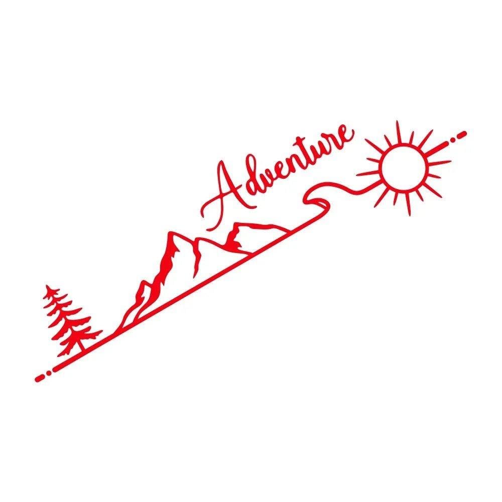 Adventure Mountain Forest Sun Vinyl Decal Stickers for Cars RVs Camper Van Vehicle Graphic Decoration(Glossy Red,80cmx23cm)