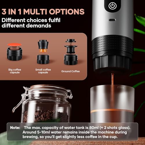 Image of kejector Portable Coffee Maker Espresso Machine for Travel Nano Car Coffee Maker Compatible with Ground Coffee & Capsule for RV, Hiking Camping Office, Travel Espresso Maker Electric Coffee Machine