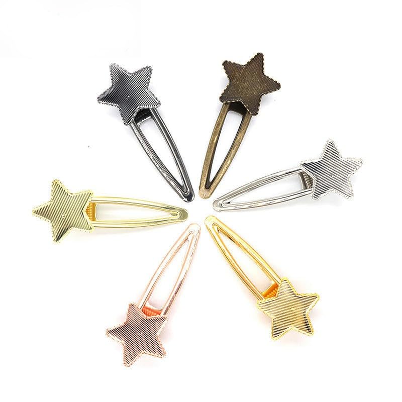 73*30MM 50 Uds. Pinzas para el cabello de Metal con forma de estrella, bandeja, pasadores para el cabello, horquillas para el cabello con bandeja en blanco, bandejas con configuración de bisel r