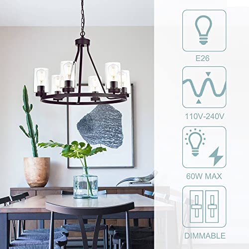 Winshen Farmhouse Dining Room Chandelier With Clear Glass Shades, Vintage Wagon Wheel Chandelier In Oil Rubbed Bronze Round Pendant Light Fixture For Kitchen Island Hallway #TOP2