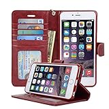 5.5-inch iPhone 6 Plus Folio Leather Wallet Case with Six Card Slots, Money Pocket and Screen Protector - Navor (Maroon)