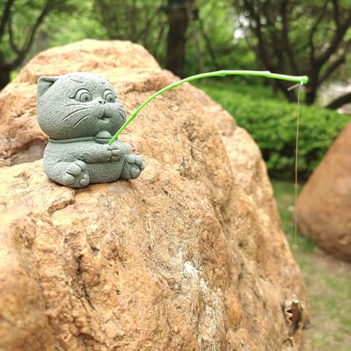 Estatua de gato pescador en piedra arenisca miniatura 5