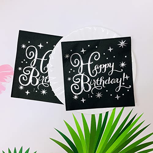 Birthday Napkin Black With Silver Foil Napkin Disposable Cocktail Napkin Wedding Shower Engagement Party Anniversary Napkin Birthday Party Napkin For Adults And Children(40Pack) #TOP2