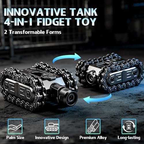 Image of 4 in 1 Metal Tank Fidget Slider Chain Spinner Hand Roller Finger Clicker Toy, Tactile Feedback Mechanical Clicking Sound Fidget Desk Toy, EDC Stress Relief Focus Gadget for Adults Kids, Black