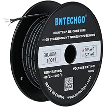 BNTECHGO 20 Gauge Silicone Ribbon Cable Flexible 3P Black 100 ft Flat Cable 20 AWG Stranded Tinned Copper Wire