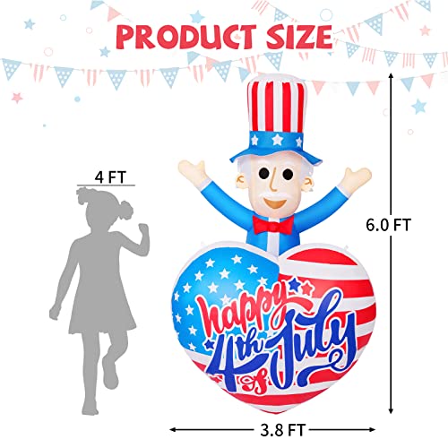 Comin 4Th Of July Inflatable Outdoor 6Ft, Patriotic Inflatable Uncle Sam With Heart For Independence Day, Blow Up Holiday Inflatables For Party Garden Yard Lawn Indoor Outdoor #TOP4