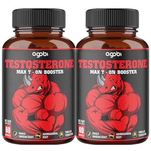 2 Packs 60 Capsules – Testosterone Booster for Men, Muscle Build, Energy & Endurance Support – 11 Herbs Combined with Ginseng, Ashwagandha, Tribulus & More