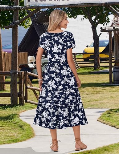 Image of Zeagoo Women Summer Midi A Line Dress Short Sleeve Casual Flowy Tiered Beach Long Sundress with Pockets 2026 Vacation Travel