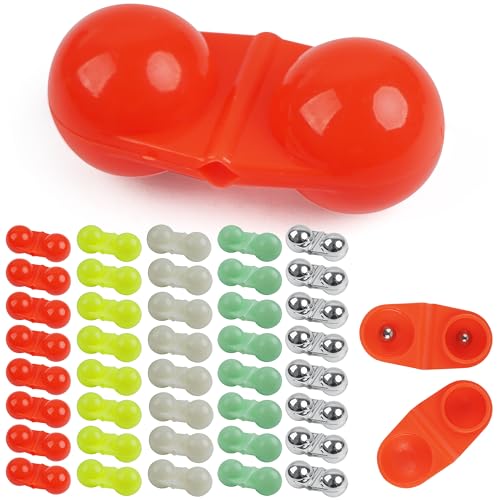 SILANON Fishing Double Rattles Beads Kit,40pcs Plastic Catfish Rig Rattles Bells Fishing Attractor Bell Beads Accessories for Catfishing Striper Bass Pompano