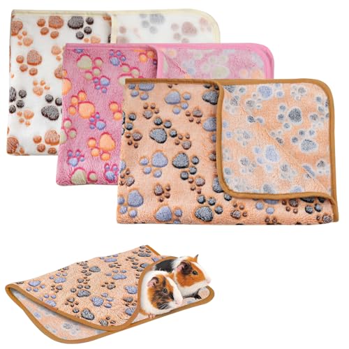 WIYETY Lot de 3 couvertures en molleton mignonnes pour cochon d'Inde, en flanelle douce et amicale pour la peau, chaudes et confortables, faciles à nettoyer, 40 x 60 cm, brun + rose + beige