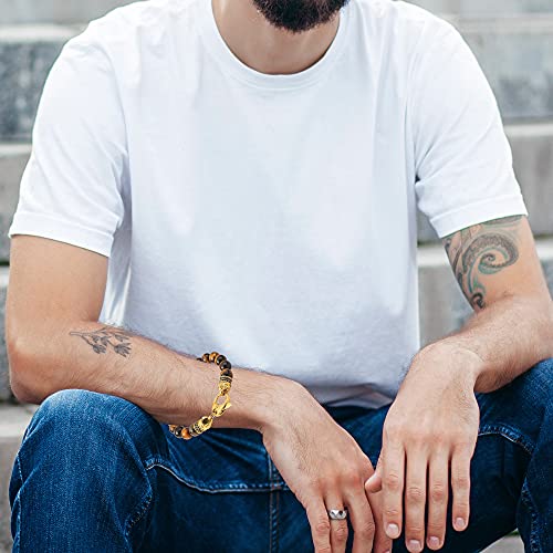 Tiger Eye Bracelet Men Gifts: 10Mm Mens Beaded Bracelets Anxiety Stress Relief Mens Bracelet With Stainless Steel Beads Cubic Zircon Stones #TOP1