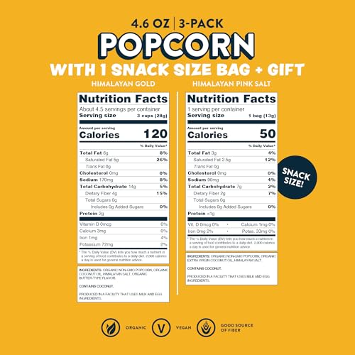 Image of LesserEvil Himalayan Gold & Himalayan Pink Salt Organic Popcorn, Amazon Exclusive, Premium Quality, Minimally Processed, (3) 4.6oz Himalayan Gold Bags and (1) 50 Cal Himalayan Pink Salt Bag