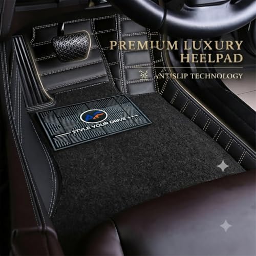 Image of Autofurnish Premium 9D Car Mat Full Set for Hyundai Creta 2020-23 || Luxury Leather Dual-Stitch Full Set 9D Car Floor Mat || 100% Waterproof || Color : Black Silver