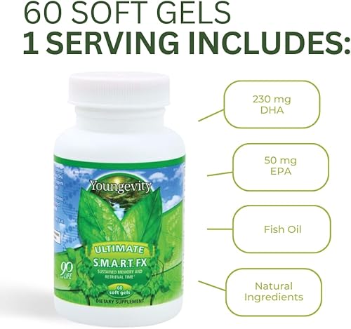Miniatura 4 de Youngevity S.M.A.R.T. FX - Super DHA, EPA y aceite de romero nootrópico para cerebro, memoria y concentración - Cognitivo - Concentración (60 geles
