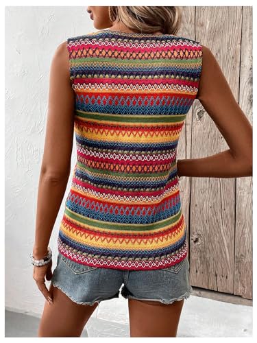 Women's Boho Tank Tops 2024 Causal Summer Sleeveless Vest Tops Geo Print Crewneck Shirts2