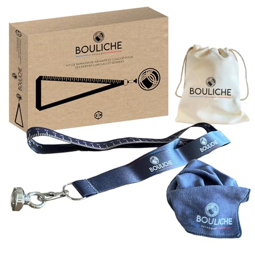 BOULICHE | Kit Ramasse Boules de Pétanque | Aimant Puissant et Mètre Intégré | Chiffon et Sac...