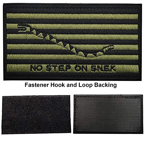American Flag Don't Tread On Me No Step On Snek Patch, Black Green Embroidered Patches Sewing Appliques Badges - Hook And Loop Fastener Backing - Bundle Of 3 Pieces #TOP6