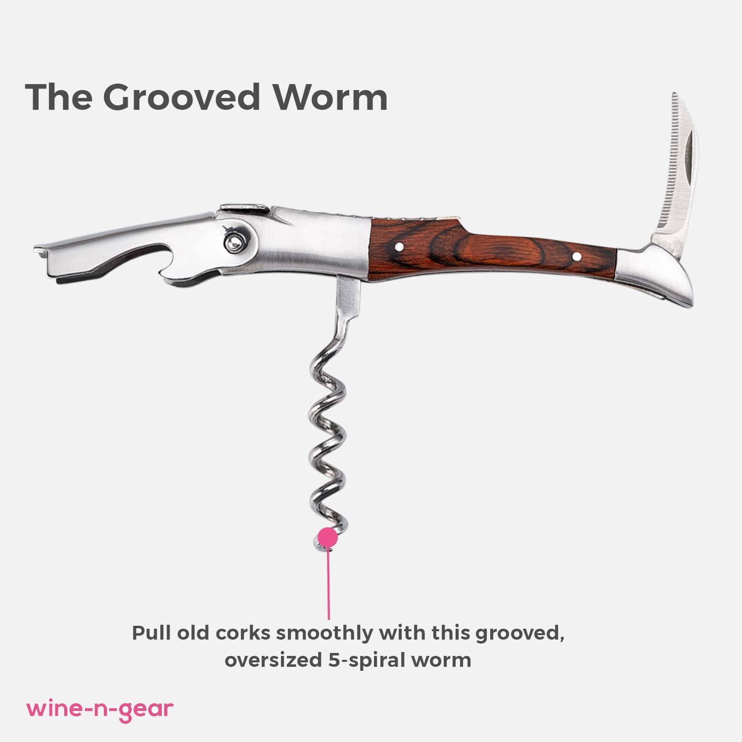 Waiters Corkscrew - Rosewood - Wine Bottle Opener with Ergonomic Handle for Bartenders & Gifts - Sharp Micro-Serrated Knife - Stored in a California Oakwood Gift Box
