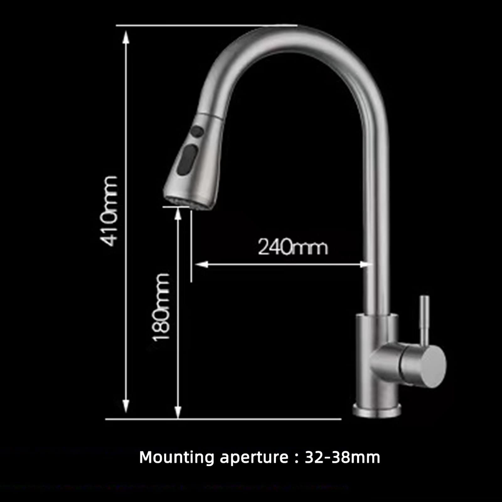 Grifo de Cocina con Sensor táctil Inteligente y rociador extraíble, Monomando de Acero Inoxidable 304, Control de Agua Caliente y fría, 2 Modos de Flujo, Color Plata cepillada (Negro A)