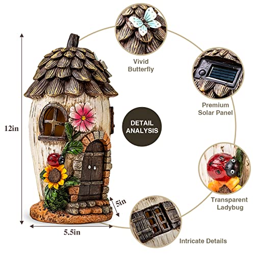 Aiiny Large Garden Fairy Statues With Solar Light 12 In, Pinecone Roof Fairy Houses Indoor Outdoor Statues Sculpture Figurine Light With Sunflower Ladybug Butterfly Lawn Ornament Gift #TOP5