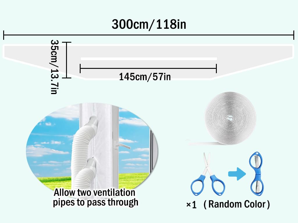 Anlising Kit Ventana Aire Acondicionado Portátil,300M Sello de Ventana Universal Enviar Tijeras Plegables,AirLock Sello de Ventana,Cubierta Aislante Universal de Ventanas, para Acondicionado(Blanco)