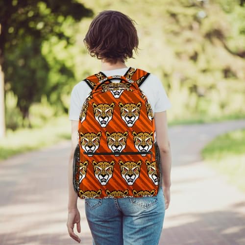 Sac à dos d'école rayures oranges guépard à sangles réglables