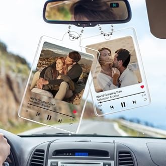 Personalised Photo Car Hanging Ornament,Custom Rear View Mirror Accessories with Photo&Song,Spotifty Acrylic Plaque Car Decorations Interior Gift for Boyfriend,Girlfriend