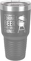 Vista 16 de DRINK BEER GRILL THINGS BLACK Vaso de bebida de 30 onzas con popote y tapa superior deslizante Taza de viaje grabada con láser con citas para asar