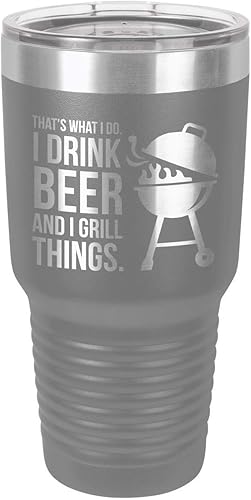 Miniatura 16 de DRINK BEER GRILL THINGS BLACK Vaso de bebida de 30 onzas con popote y tapa superior deslizante Taza de viaje grabada con láser con citas para asar