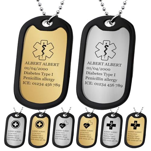 Collier plaque d'identité médicale personnalisé pour hommes et femmes en acier inoxydable plaque d'identification d'urgence gravée (gravure simple face)