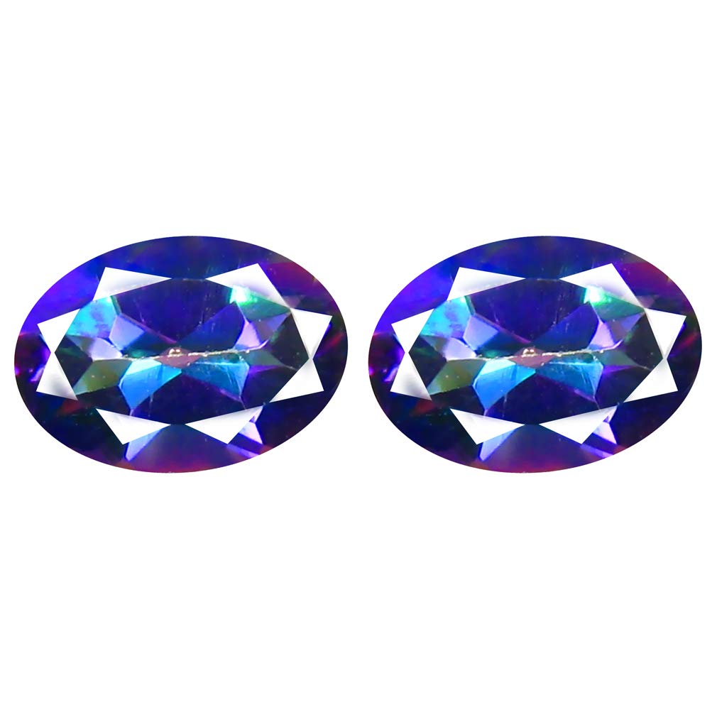 Deluxe Gems 2.06 ct Matching Pair Oval Cut (7 x 5 mm) Fancy Mystic Sea Child Topaz Natural Gemstone