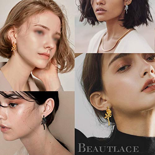 beautlace Rose Necklaces/Adjustable Rings Silver/18K Gold/Black Gun Plated Flower Pendant/Open Ring Elegant Jewelry Gifts for Women3