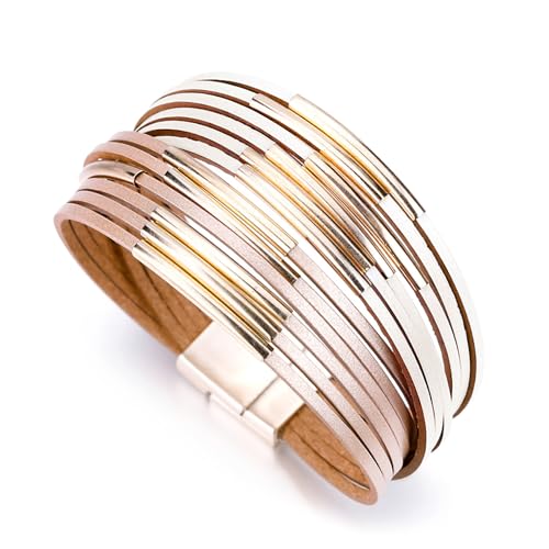 Image of Fesciory Leather Wrap Bracelets for Women, Boho Leopard Multi-Layer Crystal Beads Cuff Bracelet Jewelry