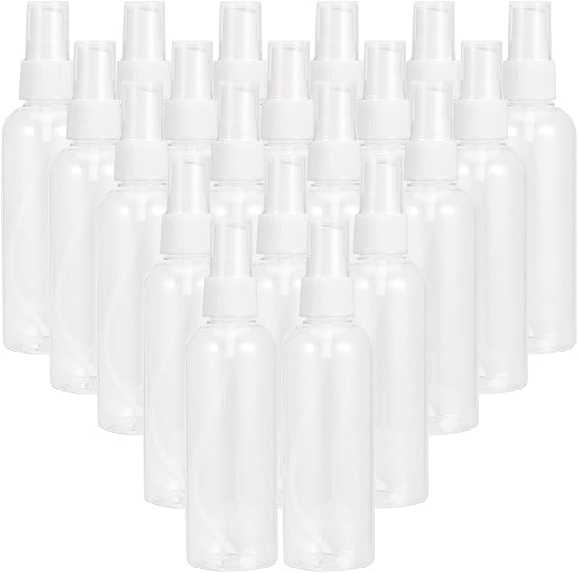 KOHAND 20 PCS 100 ML Clear Plastic Spray Bottles, Travel Size Refillable Spray Bottles With Caps, Empty Fine Mist Spray Bottles Refillable Containers for Liquid, Toner, Perfume, Essential Oil