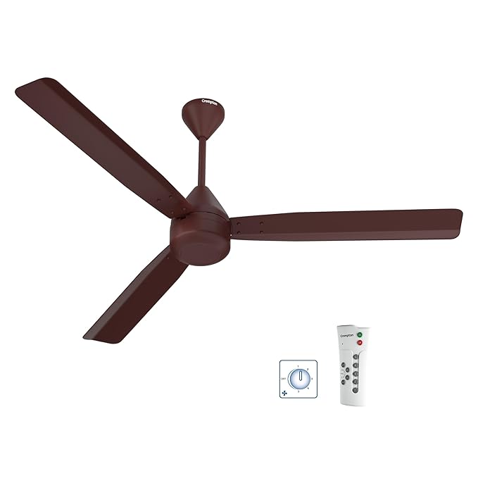Crompton Energion Regmote 1200mm BLDC Ceiling Fan | India's First Dual Control Fan - Remote & Regulator Control | BEE 5 Star Rated Energy Efficient | 4 Year Manufacturer's Warranty | Brown