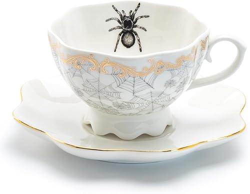 Grace Teaware Spider Web - Taza de té y platillo de vieira de oro blanco
