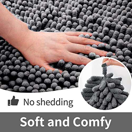 Freshmint Chenille Bathroom Rugs Non-Slip Bath Mat 24”X16.5“, Washable Soft Shower Mat, For Bathroom Floor & Tub Fluffy Shag Bath Rugs, Durable Thick Water Absorbent Microfiber Shower Rugs, Gray #TOP2