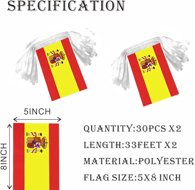 Image of 2 Pack Spain Flag Banner String Small Mini 66 Feet 60 Pcs Spanish Hanging Flags Decoration