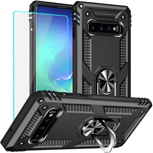 for Samsung Galaxy S10 Plus Case: Galaxy S10 Plus with Screen Protector - Military Grade Protective Cases with Finger Ring Holder Kickstand for Samsung S10 Plus(Black) by Yiakeng - Used condition - US$9.63