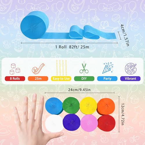 Image of 8 Rolls Crepe Paper Streamers in 8 Colors, Wedding Birthday Baby Shower Graduation Colorful Candyland Party Decoration Backdrop, Rainbow DIY Supplies, Colored Living Room Bedroom Decor, Art Crafts