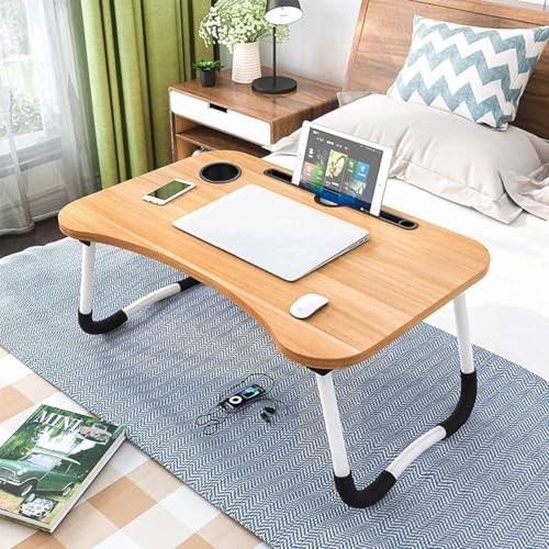 Image of Foldable Wooden Mini Laptop Table for Bed, Smart Study Table with Drawer Kids & Adults (C-Type -.WOOD.)
