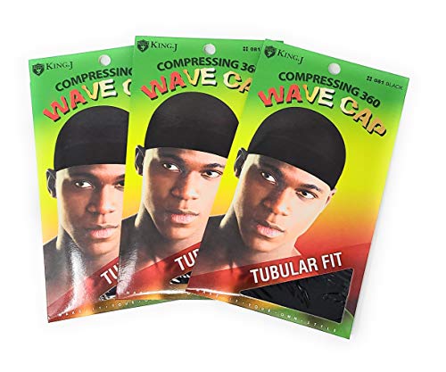 King J Compressing 360 Wave Cap Tubular Fit - Black(3 Pack)